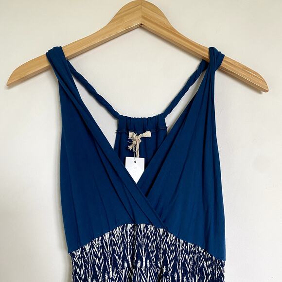 NWT Stitch Fix Mystree Sid Blue Diamond Surplice Neck Halter Slit Maxi Dress S - Picture 2 of 7